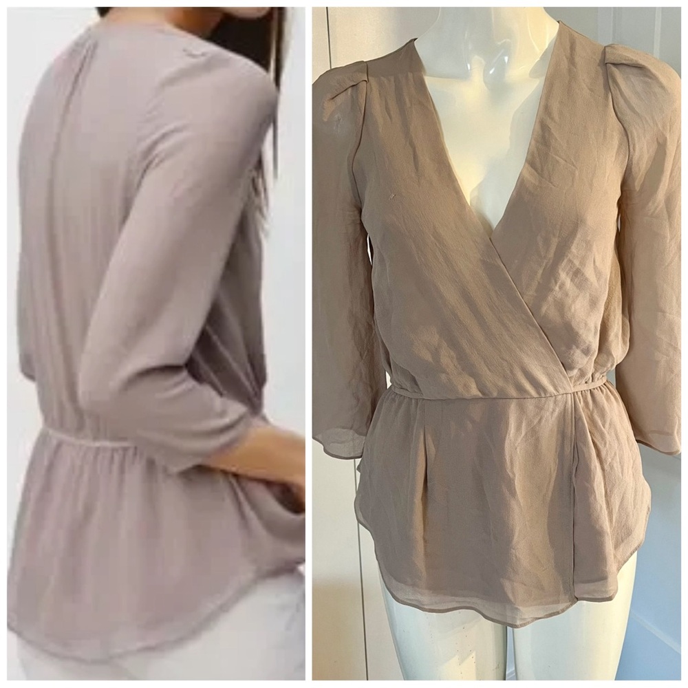 Babaton Alexander Elegant Women's Taupe Silk Wrap Top Size XS